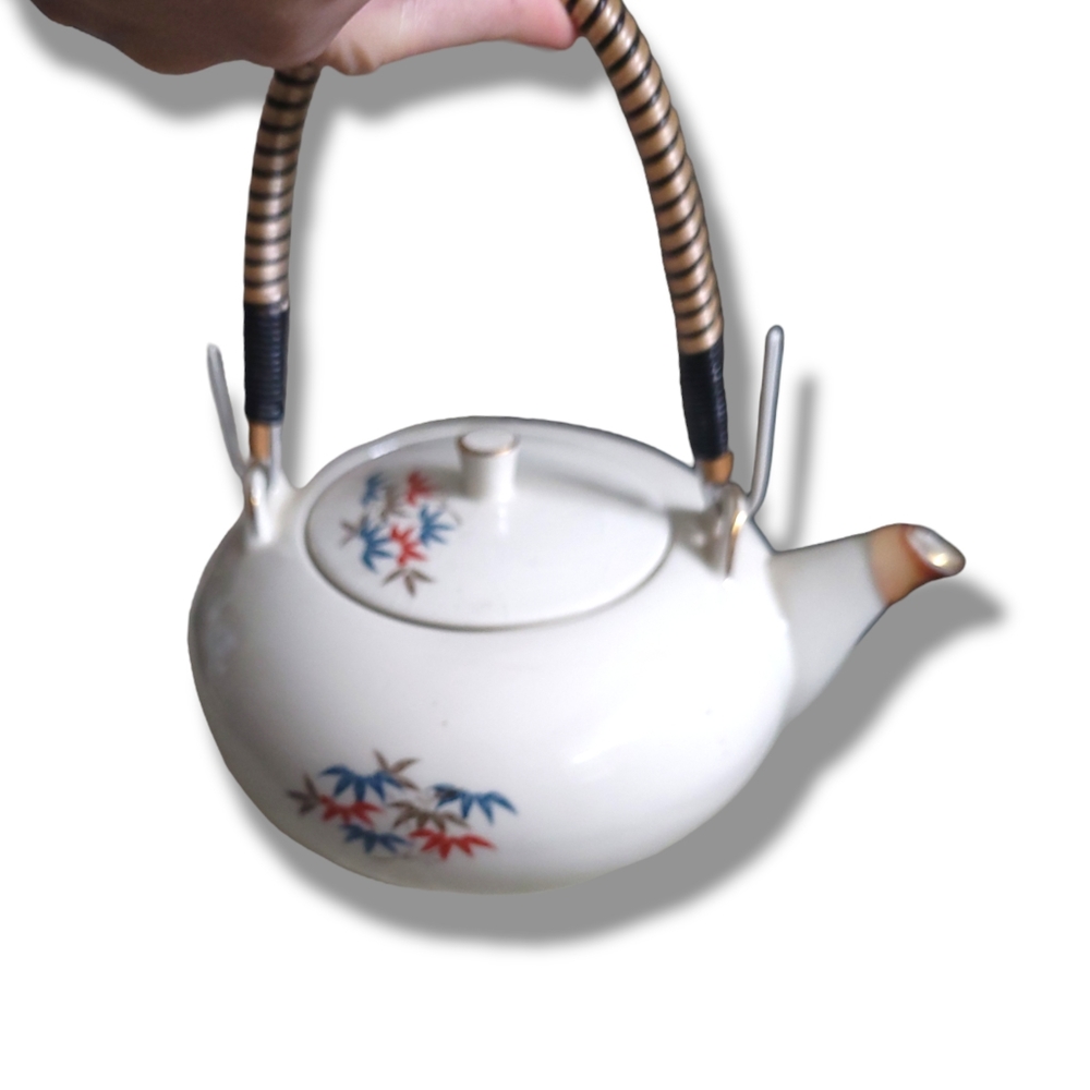 ✨️HP✨️Kutani | Japanese 80s VTG Handpainted Bamboo Porcelain Teapot w/ Lid - Picture 8 of 11